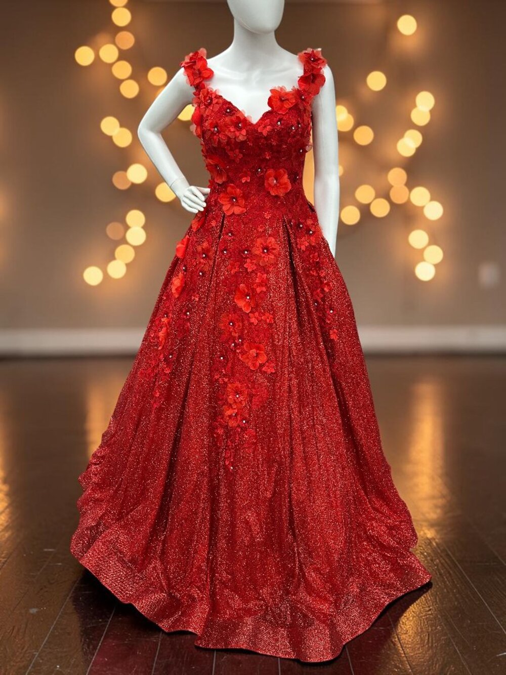 NWOT Layla K Red 3D Floral Appliqué Ball Gown - Stunning & Never Worn! Size 8
